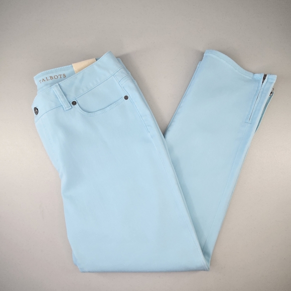 NWT Talbots Heritage Slim Crop Jeans Light Aqua Blue with Zip Hem Size 10 - Picture 4 of 10